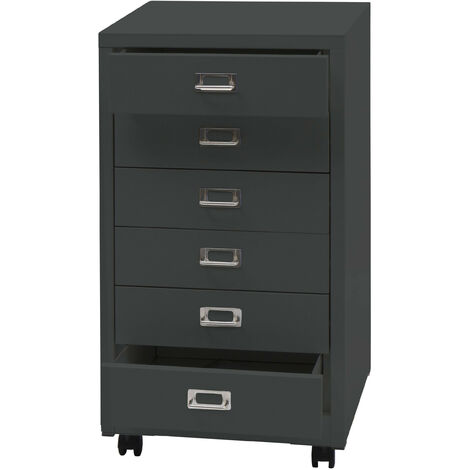 Caisson roulant HWC-L49 - armoire à tiroirs en acier armoire à dossiers - métal 75x40x41cm 6 tiroirs - gris foncé (1/5)