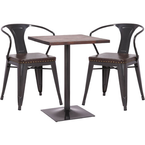 Set table de bistrot 2x chaise de salle à manger HWC-H10d - chaise table chaise de cuisine gastronomie MVG - noir-brun - table (1/5)