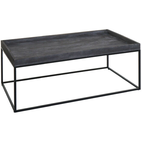 Table basse HWC-K71 - table basse table d'appoint - bois massif métal 46x110x60cm - gris foncé (1/5)