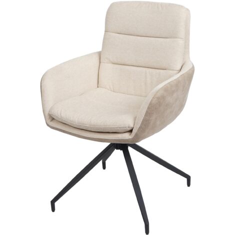 Chaise de salle à manger HWC-K32 fauteuil chaise, pivotante position auto, tissu/textile crème-bei (1/5)