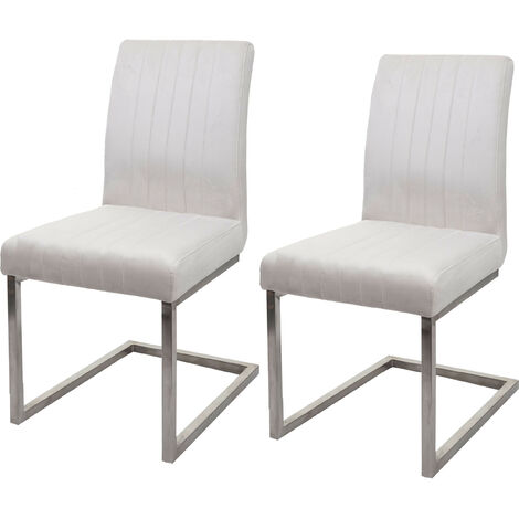 Lot de 2 chaises cantilever HWC-L14 - chaise visiteur chaise de conférence - velours inox brossé - crème-blanc (1/5)