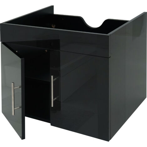 Meuble sous-vasque HWC-D16, meuble sous-vasque meuble de salle de bain, brillant 60cm noir (1/5)