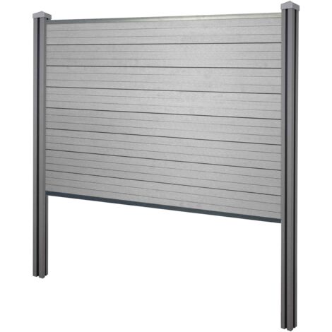 Pare-vue WPC Sarthe, clôture pare-vent, poteaux WPC à sceller élément de base, 195cm gris (1/5)