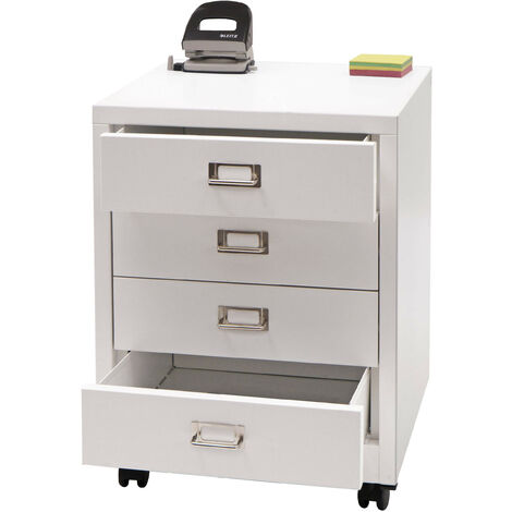 Caisson à roulettes HWC-L49 - armoire à tiroirs en acier armoire à dossiers - métal 55x40x41cm 4 tiroirs - blanc