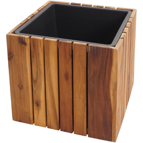 Jardinière HWC-L24 - Jardinière Pot de fleur - carré 32x32x32cm Outdoor Acacia bois certifié MVG - brun (1/4)