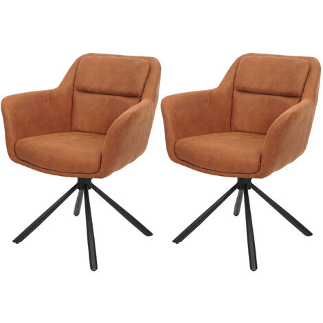 Lot de 2 chaises de salle à manger HWC-K33 - chaise de cuisine - pivotante Auto-Position - tissu/textile - aspect daim marron (1/5)