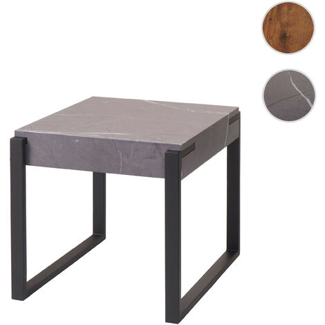 Table d'appoint HWC-L53 - table basse table de chevet table de salon - métal 51x50x54cm - aspect marbre gris (1/5)