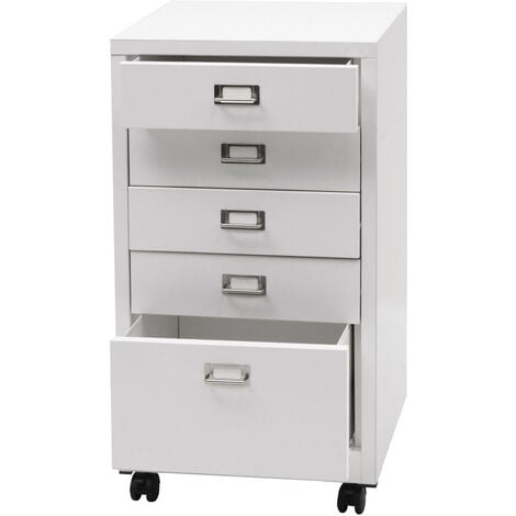 Caisson à roulettes HWC-L49 - armoire à tiroirs en acier Armoire à dossiers - métal 75x40x41cm 5 tiroirs - blanc