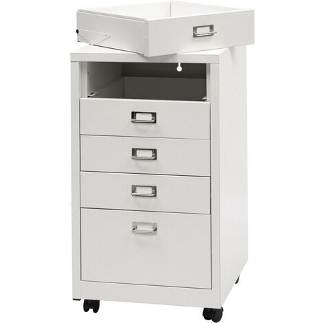 Caisson à roulettes HWC-L49 - armoire à tiroirs en acier Armoire à dossiers - métal 75x40x41cm 5 tiroirs - blanc