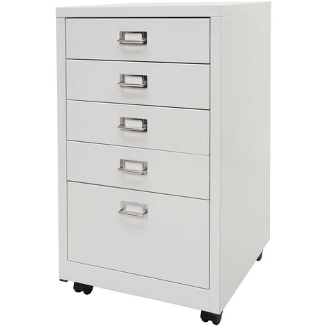 Caisson à roulettes HWC-L49 - armoire à tiroirs en acier Armoire à dossiers - métal 75x40x41cm 5 tiroirs - blanc