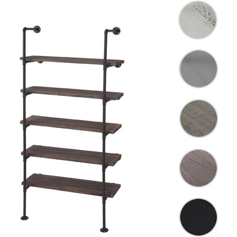 Étagère HWC-C45 - Étagère de salon Bibliothèque Étagère de rangement - Design industriel bois métal - 165x80x28cm - gris-brun (1/5)