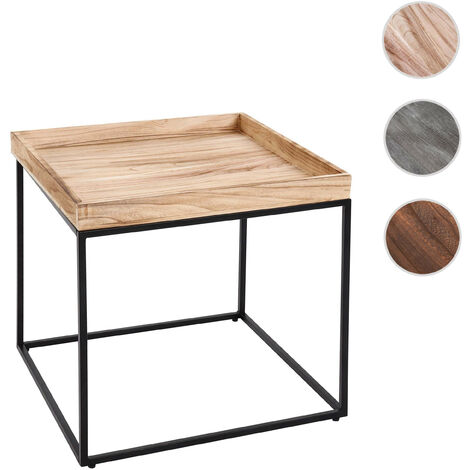 Table d'appoint HWC-K71 - table basse table - certifiée MVG bois de paulownia métal 60x60x60cm - brun foncé (1/5)