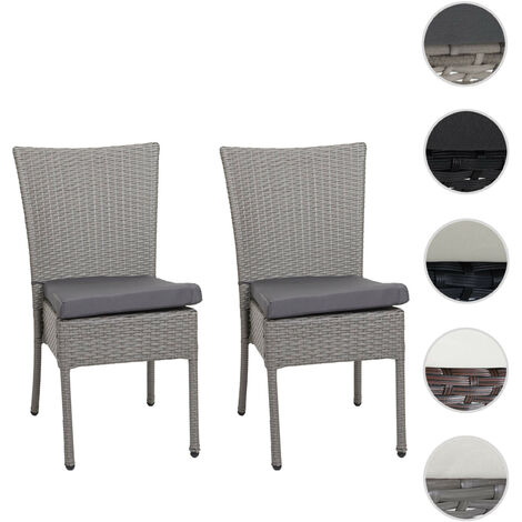 Lot de 2 chaises en poly rotin HWC-G19 - chaise de balcon chaise de jardin - empilable - gris - coussin crème (1/5)