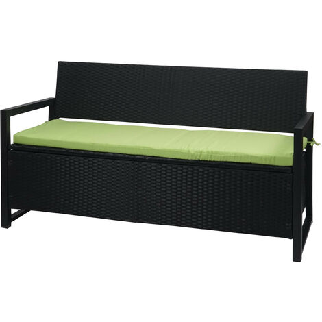 Poly-Rattan Banc 3 places HWC-F39 - Banc de jardin coffre - rangement Coussin d'assise - anthracite - coussin vert (1/5)