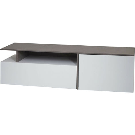 Rack TV HWC-L34 - Lowboard Table TV Sideboard Armoire TV Commode - bois 45x161x40cm Compartiment de rangement - aspect béton bla (1/5)