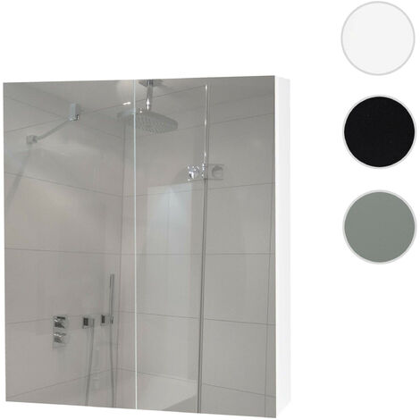 Armoire à glace HWC-B19b - armoire de salle de bain suspendue - 2 étagères haute brillance FSC-certifié 70x60x16cm - noir (1/5)
