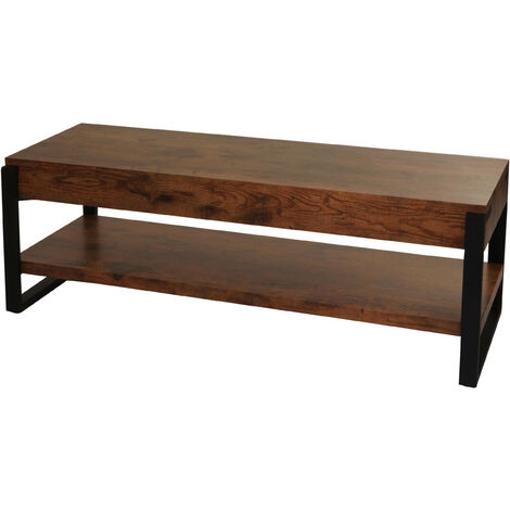 Rack TV HWC-L53 - Table TV Lowboard Table TV - métal 42x120x44cm - chêne sauvage foncé (1/5)