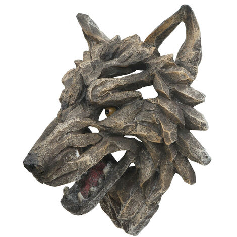 Deko crâne HWC-H41 - décoration murale tête trophée - polyrésine Indoor Outdoor - tête de loup 32cm (1/5)