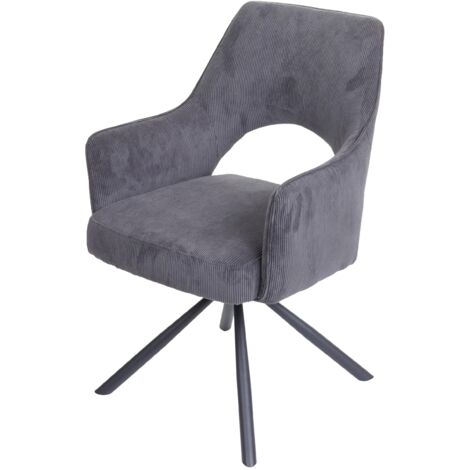 Chaise de salle à manger HWC-K30, pivotante Auto-Position, tissu/textile  cord  gris foncé (1/5)