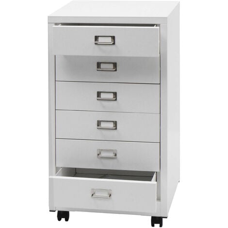 Caisson à roulettes HWC-L49 - armoire à tiroirs en acier Armoire à dossiers - métal 75x40x41cm 6 tiroirs - blanc