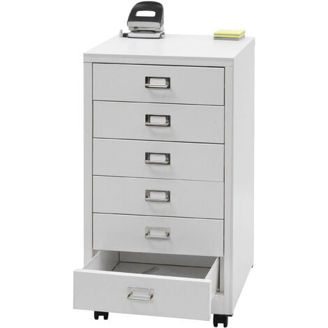 Caisson à roulettes HWC-L49 - armoire à tiroirs en acier Armoire à dossiers - métal 75x40x41cm 6 tiroirs - blanc