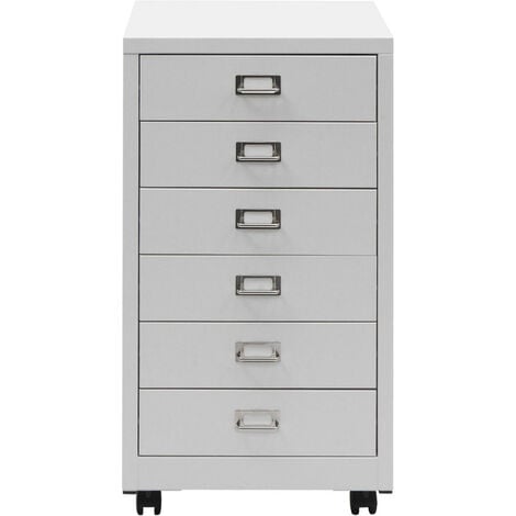 Caisson à roulettes HWC-L49 - armoire à tiroirs en acier Armoire à dossiers - métal 75x40x41cm 6 tiroirs - blanc