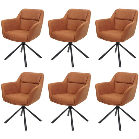 Lot de 6 chaises de salle à manger HWC-K33 - chaise de cuisine - pivotante Auto-Position - tissu/textile - aspect daim marron (1/5)