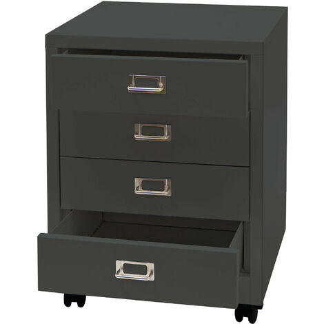 Caisson roulant HWC-L49 - armoire à tiroirs en acier armoire à dossiers - métal 55x40x41cm 4 tiroirs - gris foncé (1/5)