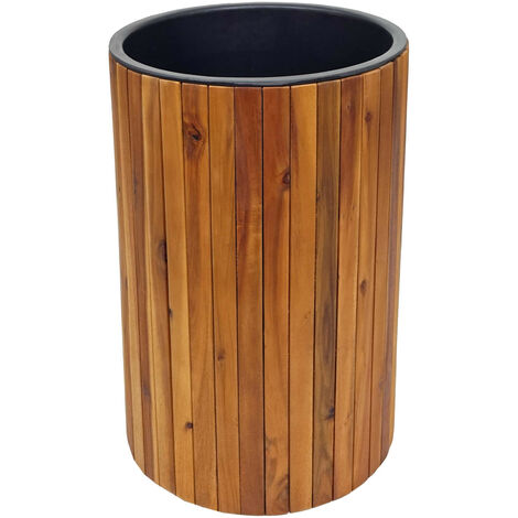 Jardinière HWC-L24 - bac à fleurs - rond 50x34cm Outdoor bois d'acacia certifié MVG - brun (1/5)