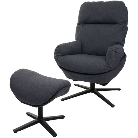 Fauteuil relax + pouf HWC-L12 - Fauteuil TV Fauteuil à bascule Fonction bascule - pivotant - métal tissu/textile - gris foncé (1/5)