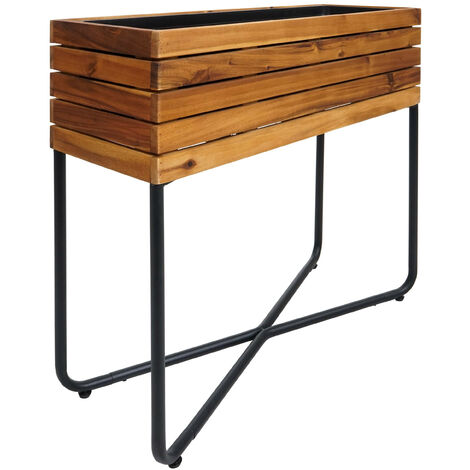 Jardinière HWC-L25 - bac à fleurs - rectangulaire 60x62x22cm Outdoor acier acacia bois certifié MVG - brun (1/4)