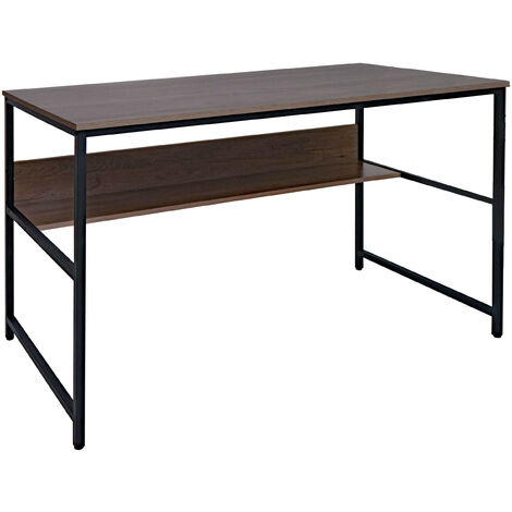 Bureau HWC-K80 - table d'ordinateur table de travail tablette - métal MDF 120x60cm - gris-brun (1/5)