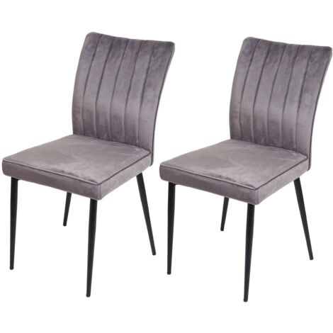 Lot de 2 chaises de salle à manger HWC-K16, chaise de cuisine, velours métal gris foncé (1/5)