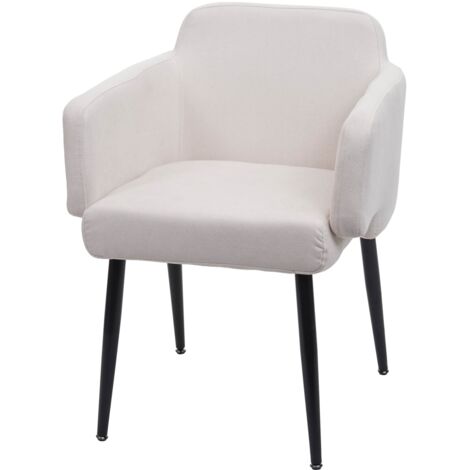 Chaise de salle à manger HWC-L13 Chaise de cuisine avec accoudoirs - tissu/textile métal - Crème-Blanc (1/4)