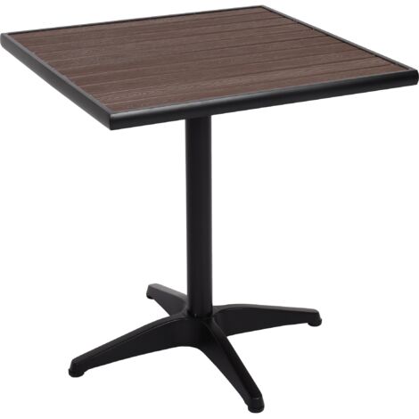 Table de jardin HWC-J95 - table de balcon table de bistrot - aluminium aspect bois - noir - marron-foncé