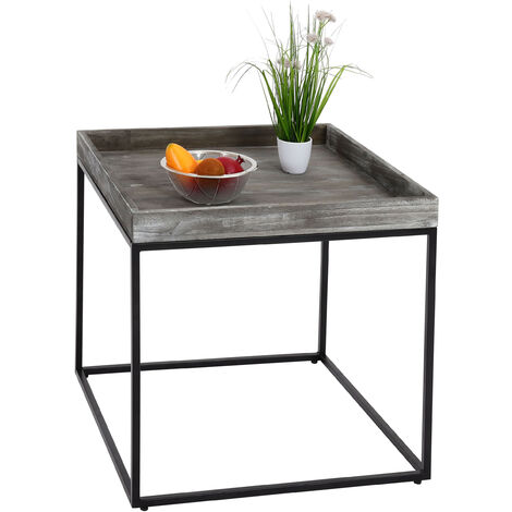 Table d'appoint HWC-K71 - table basse table - certifiée MVG bois de paulownia métal 60x60x60cm - gris foncé