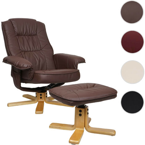 Fauteuil relax M56 - Fauteuil TV avec pouf Ottomane - similicuir bois d'eucalyptus - rouge-brun (1/5)