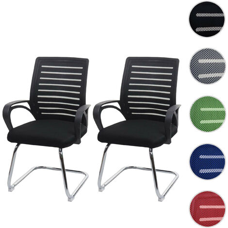 Lot de 2 chaises de conférence HWC-K51 piétement luge - charge max. 150 kg tissu/textile - rouge (1/5)