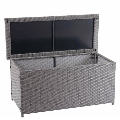 Coffre à coussins en polyrotin, HWC-D88, coffre jardin  Basic gris, 63x135x52 cm, 320l (1/5)
