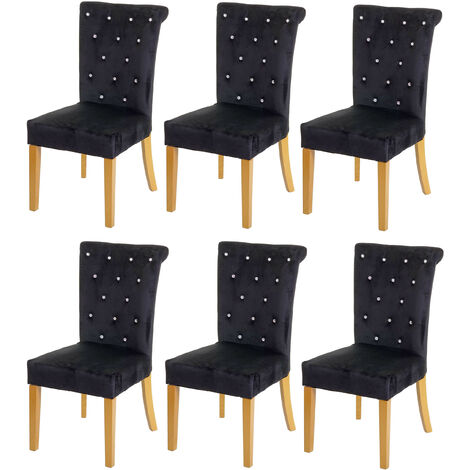 Lot de 6 chaises de salle à manger HWC-D22, chaise de cuisine, rivets velours noir, pieds dorés (1/5)