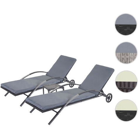 2x Chaises longues HWC-E27 en polyrotin  gris, coussins gris foncé (1/5)