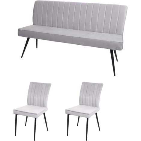 Set de salle à manger HWC-K16, set de 2 chaises + banc Ensemble de salle à manger, velours métal g (1/5)