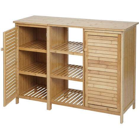 Mendler – Armoire de salle de bain en bambou 87x99x33cm – 2 portes avec fermeture magnétique – Meuble sous vasque simple – Grand espace de rangement (1/5)