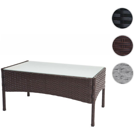 Table de jardin Halden, poly-rotin, avec plaque de verre brun moucheté (1/4)
