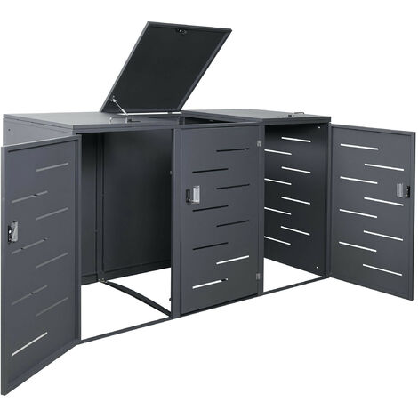 Enveloppement pour 3 poubelles HWC-E83, revêtement, extensible, 108x61x76cm  acier anthracite (1/5)