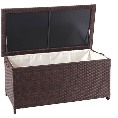 Coffre à coussins en polyrotin, HWC-D88, coffre jardin Premium marron, 51x100x50 cm, 170l (1/5)