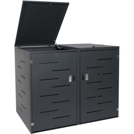 Enveloppement pour 2 poubelles HWC-E83, revêtement, extensible, 108x61x76cm acier anthracite (1/5)