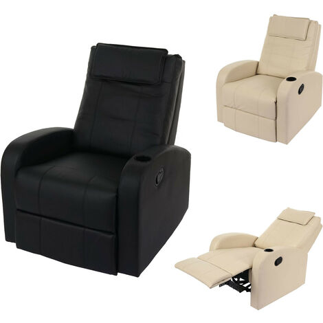 Fauteuil de télévision Durham, fauteuil relax, chaise longue, similicuir - noir (1/5)