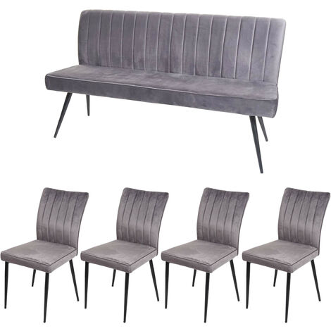 Set de salle à manger HWC-K16, set de 4 chaises+bancs Ensemble de salle à manger, velours métal gr (1/5)