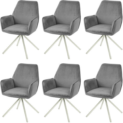 Lot de 6 chaises de salle à manger HWC-G67, chaise de cuisine Accoudoir, pivotant Auto-Position, vel (1/5)